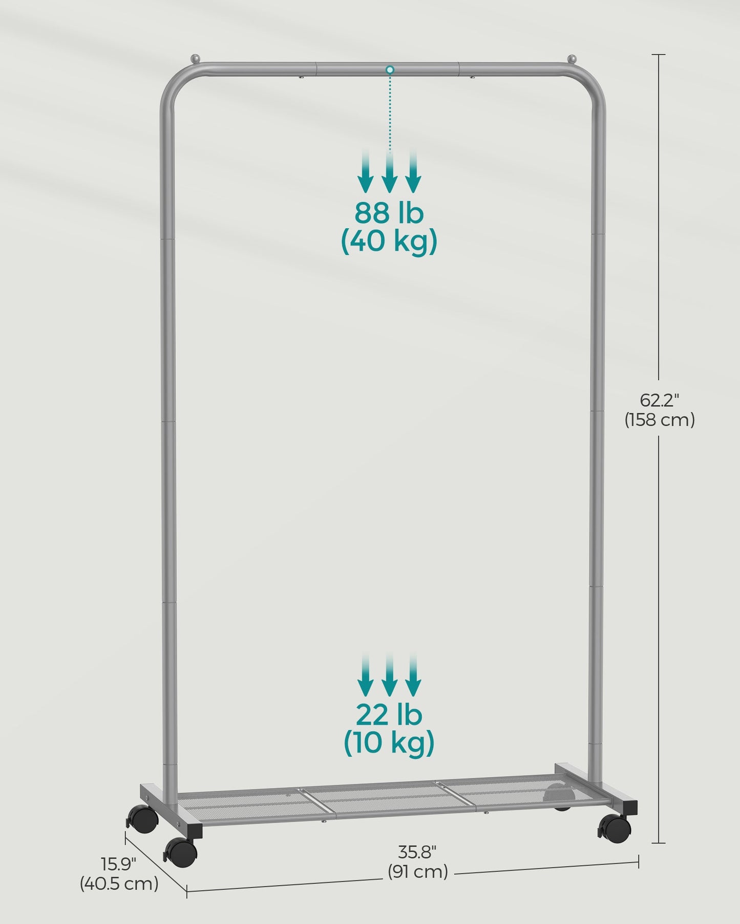 Clothes Rack with Wheels and Dense Mesh Storage Shelf