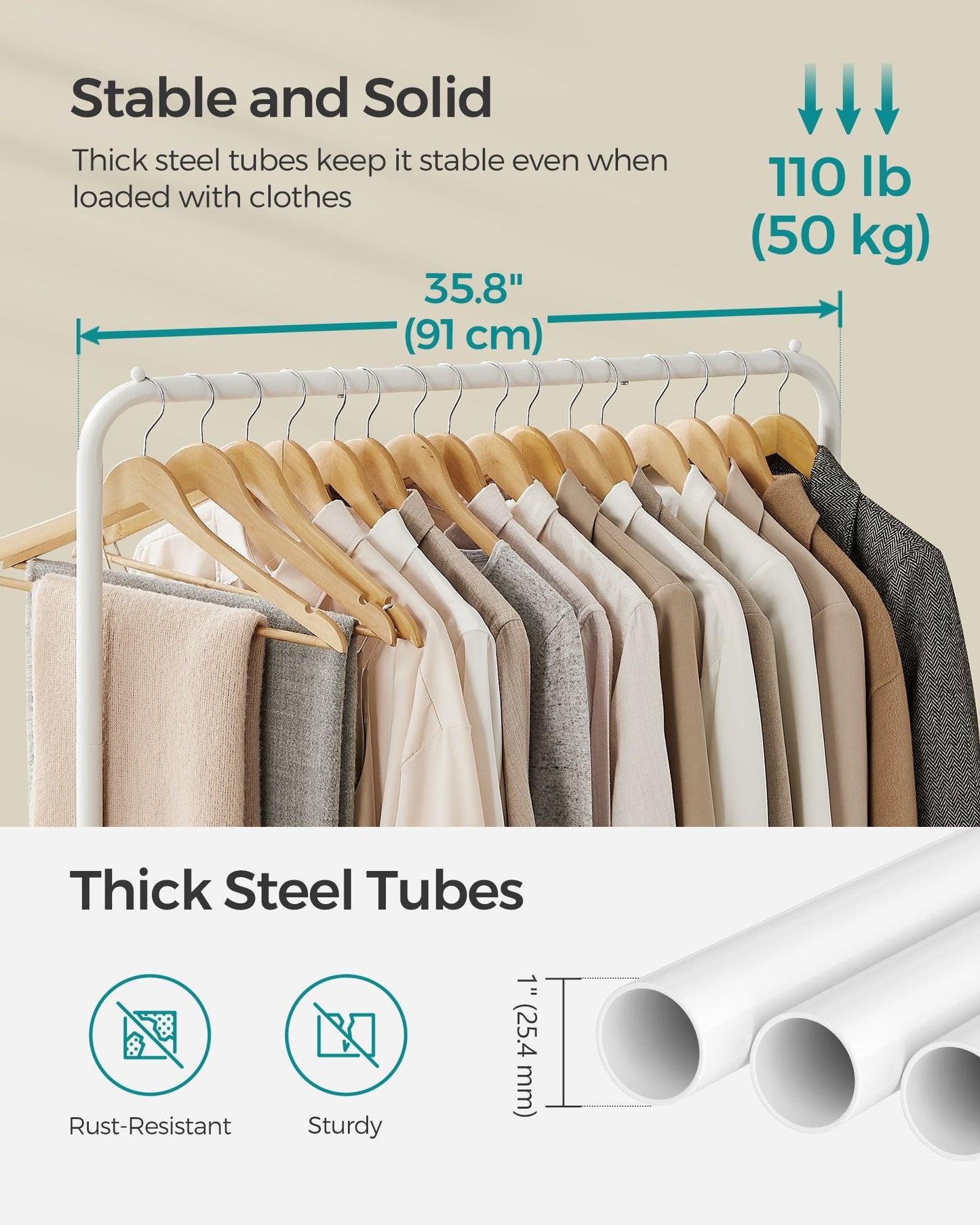 36 Inch Double-Rod Clothes Rack with Wheels