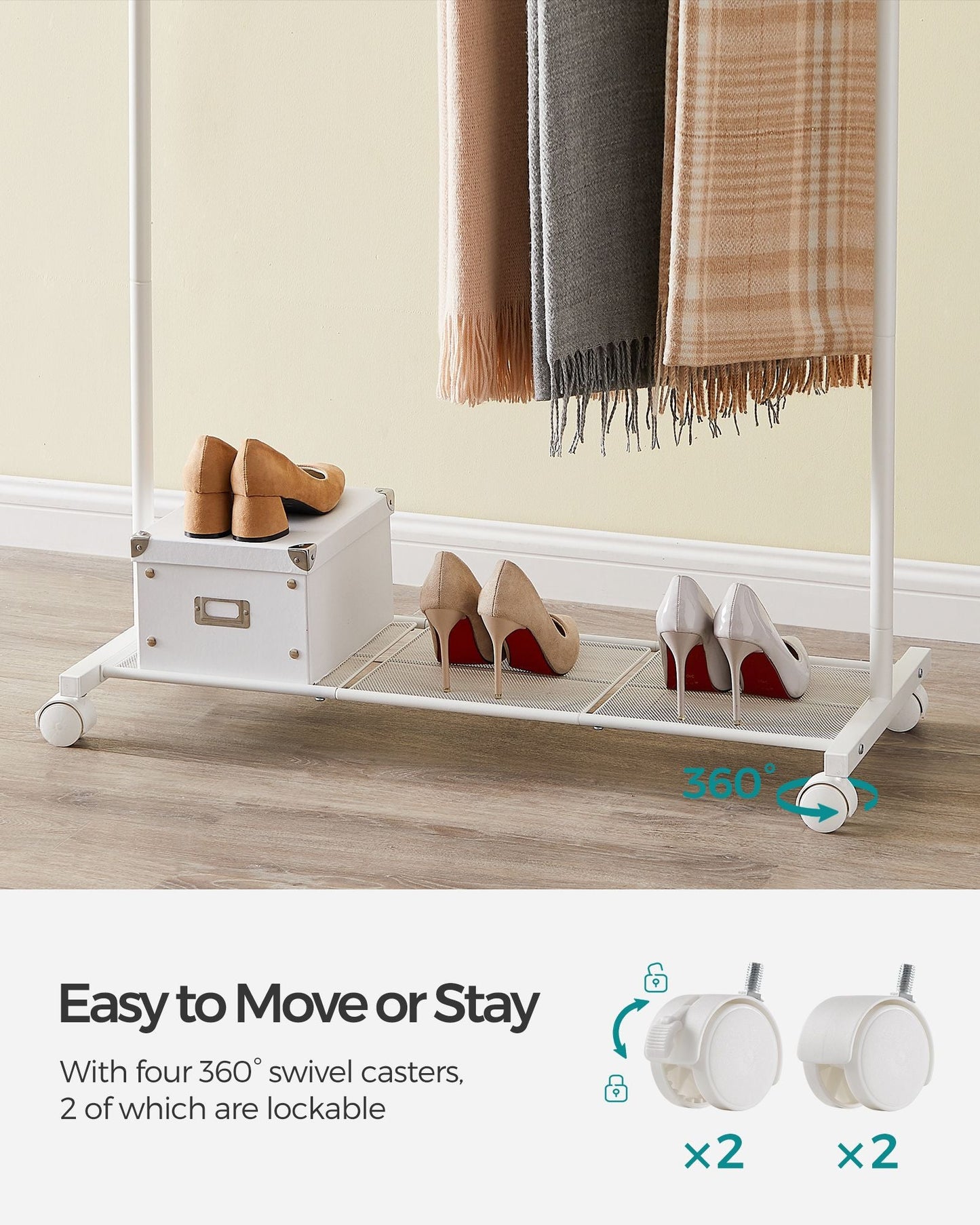 36 Inch Double-Rod Clothes Rack with Wheels