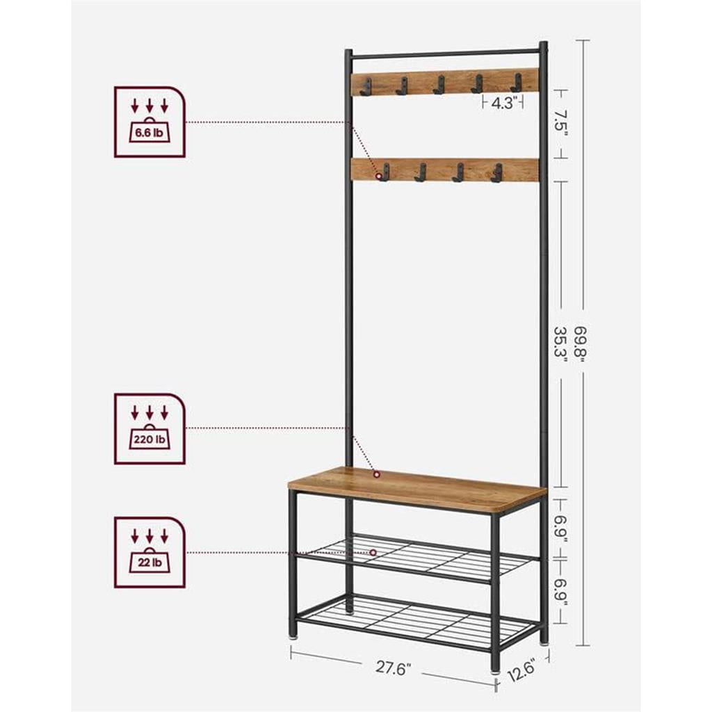 Coat Rack with Shoe Storage Bench