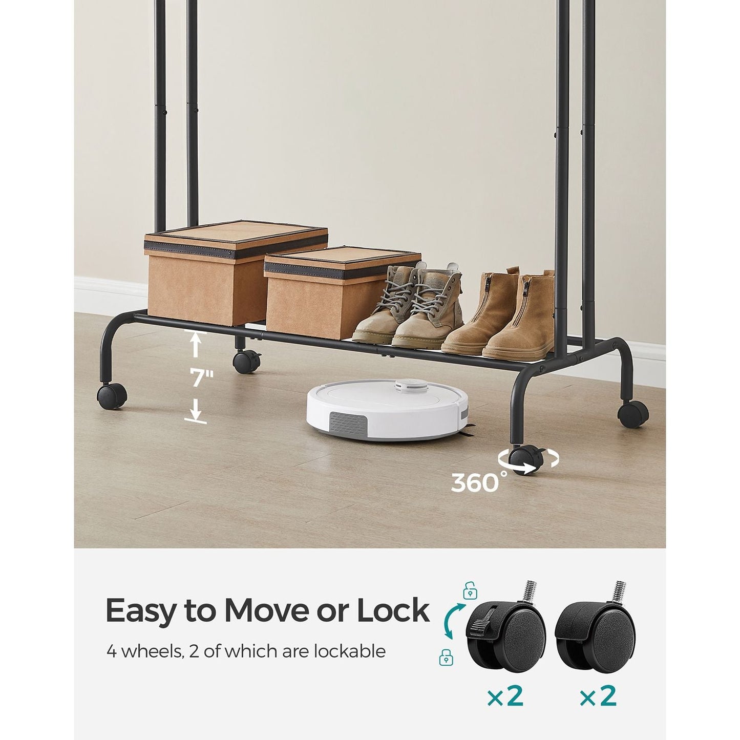 Double-Rod Clothing Rack for Hanging Clothes with Wheels
