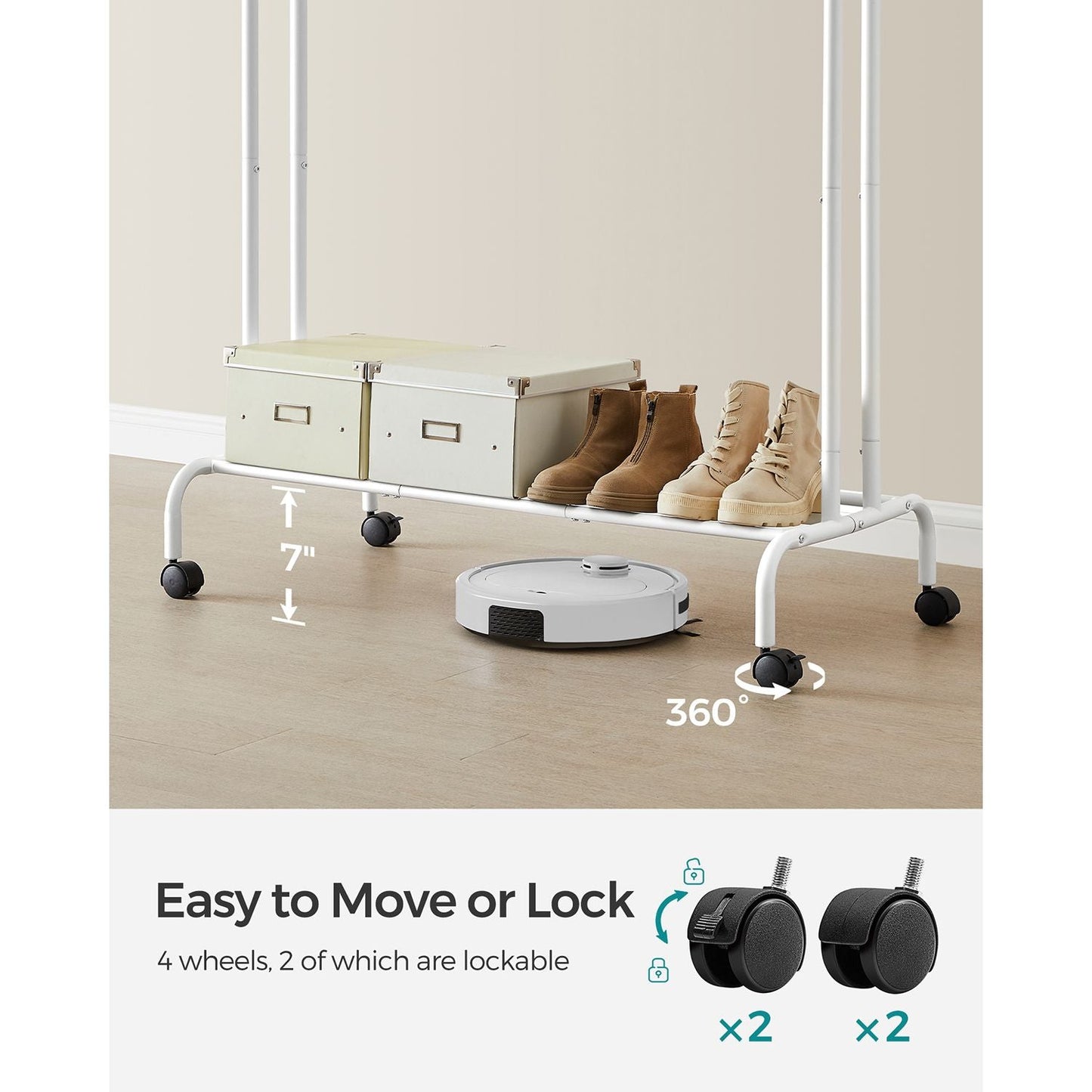Double-Rod Clothing Rack for Hanging Clothes with Wheels