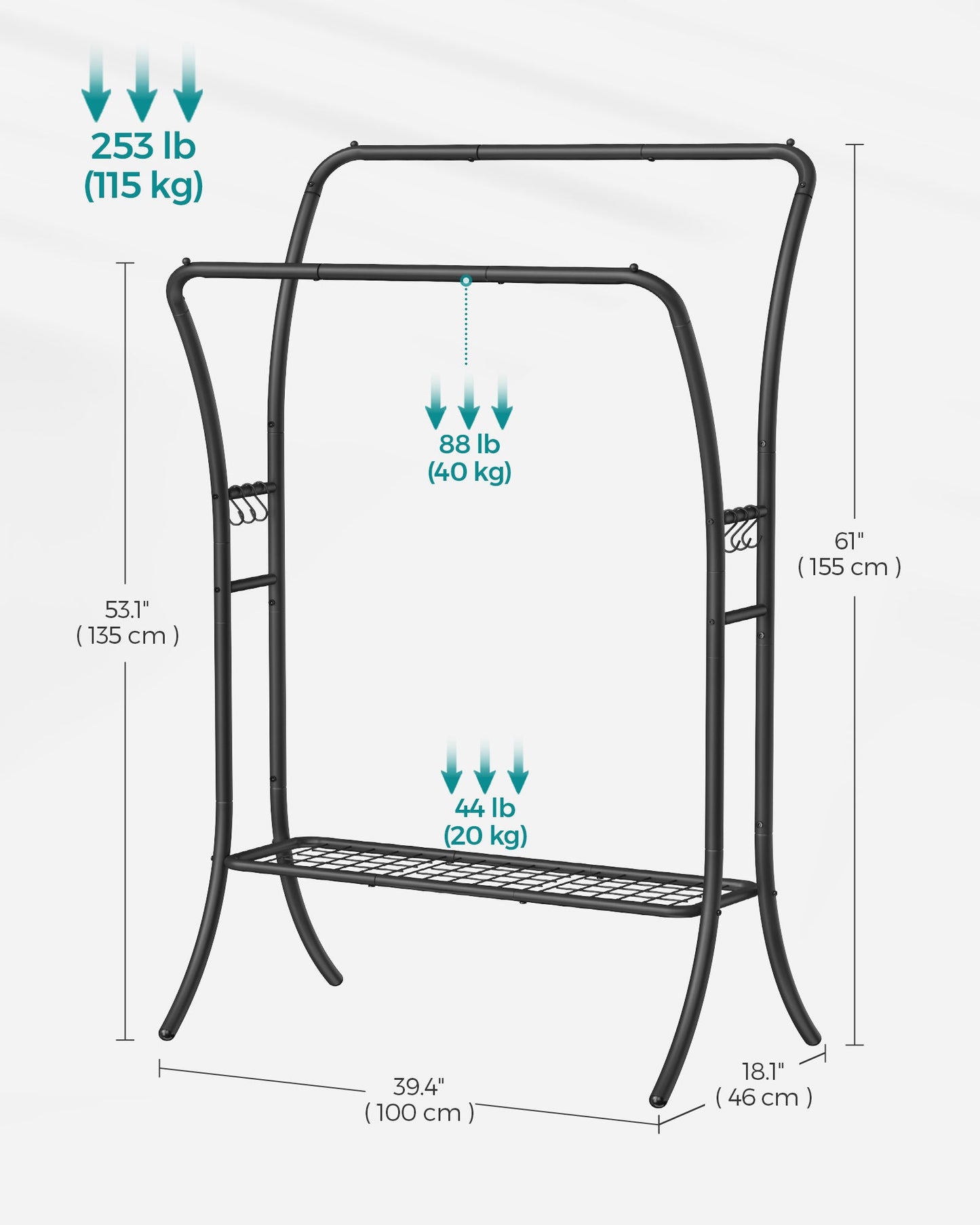 Double Rod Clothes Rack with Shelves