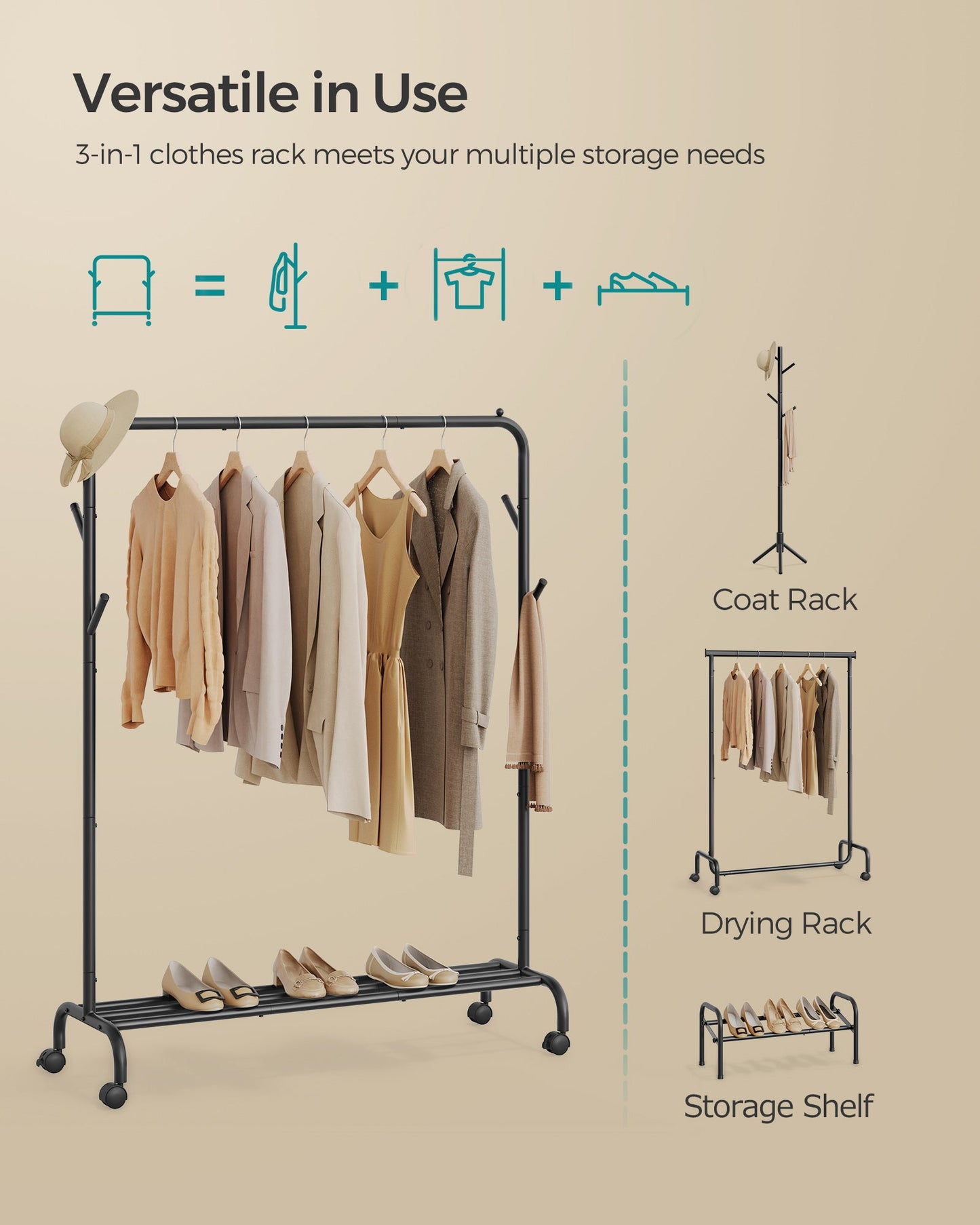 Clothes Rack for Hanging Clothes with Wheels