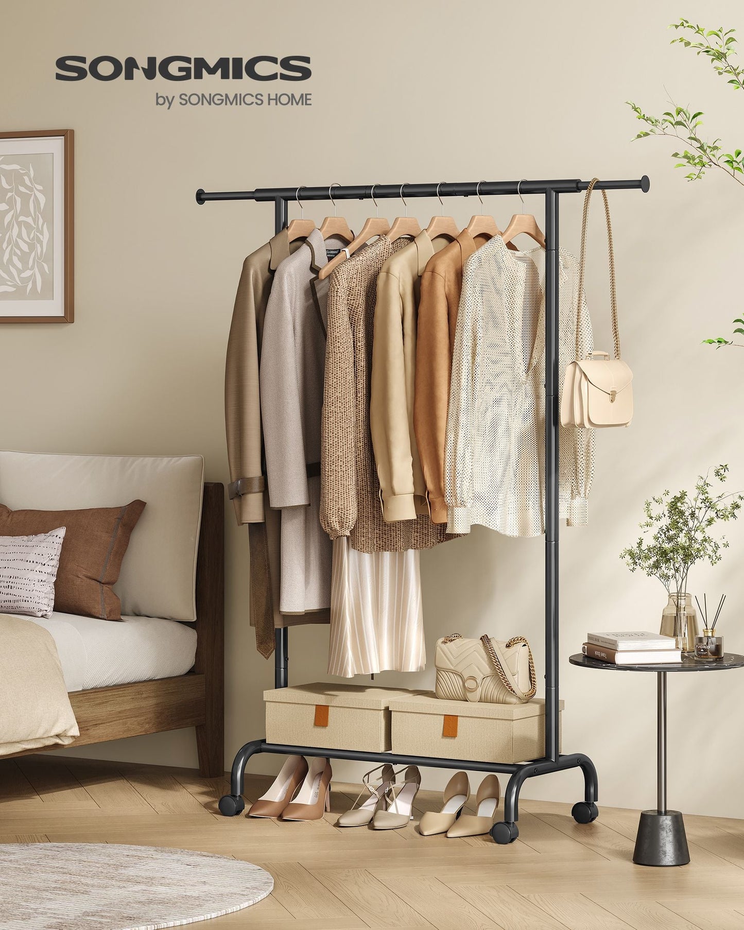 Clothes Rack with Extendable Rail and Wheels