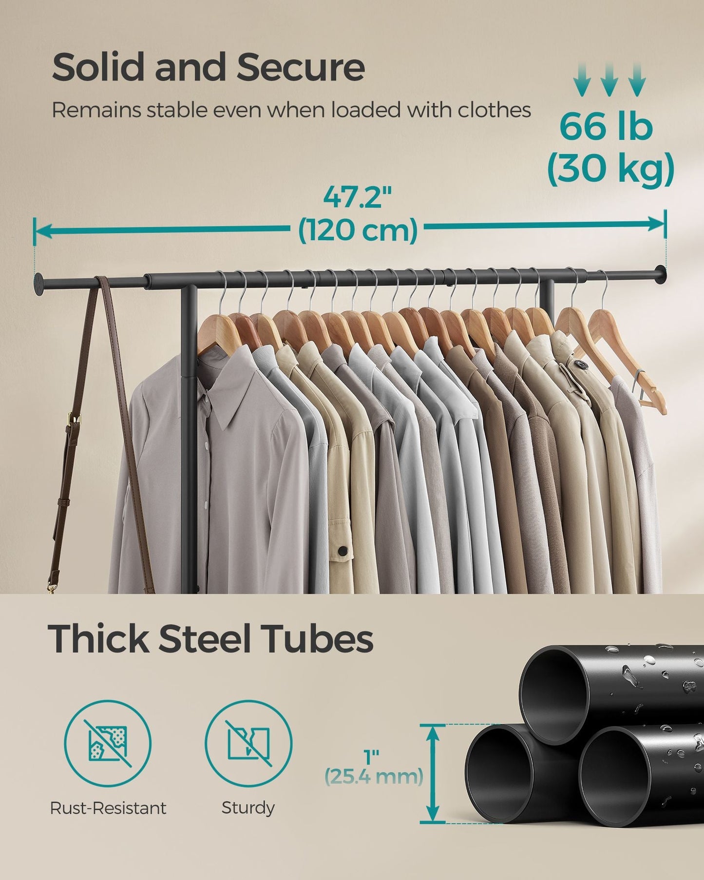 Clothes Rack with Extendable Rail and Wheels