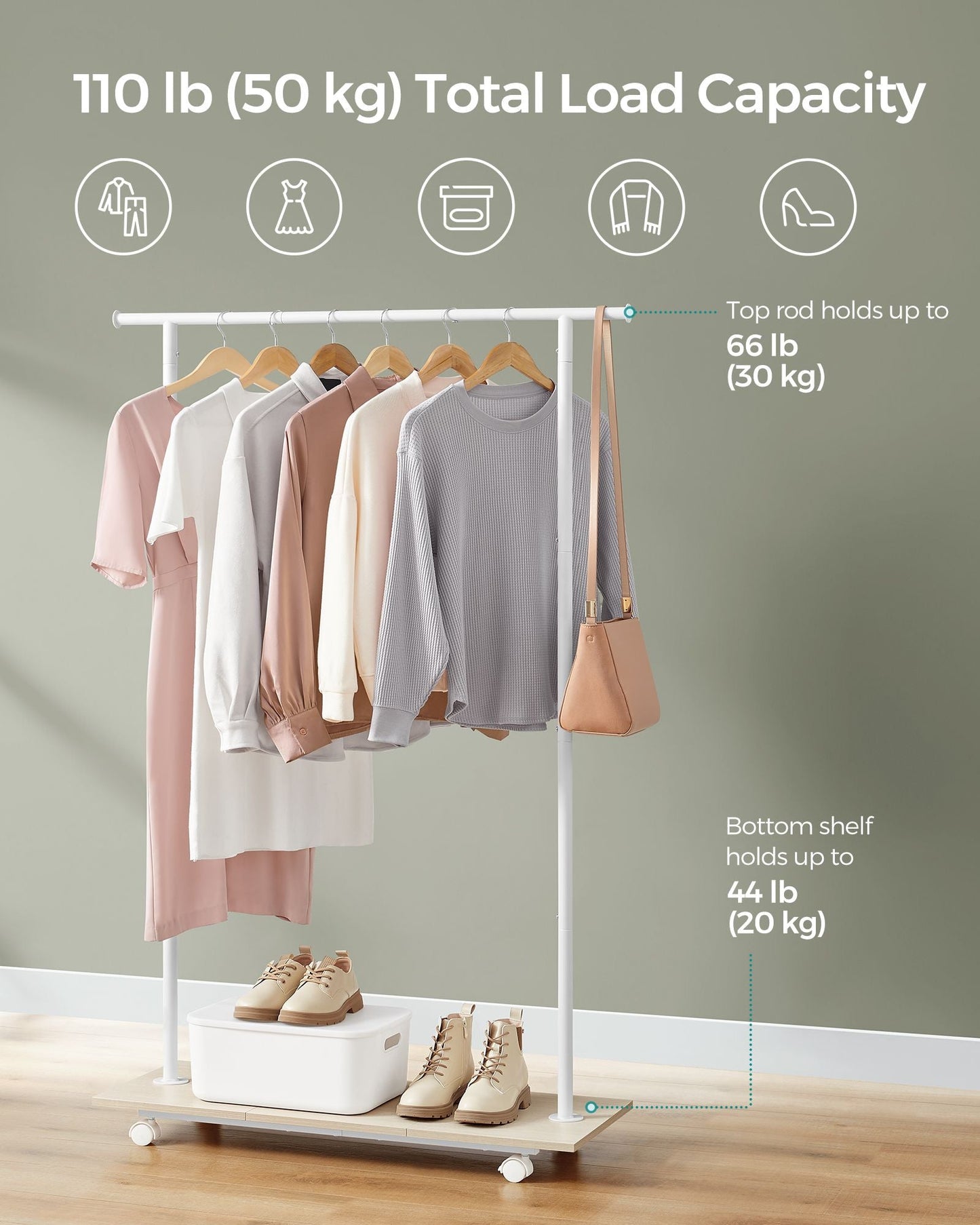Double-Rod Clothes Rack with Wheels