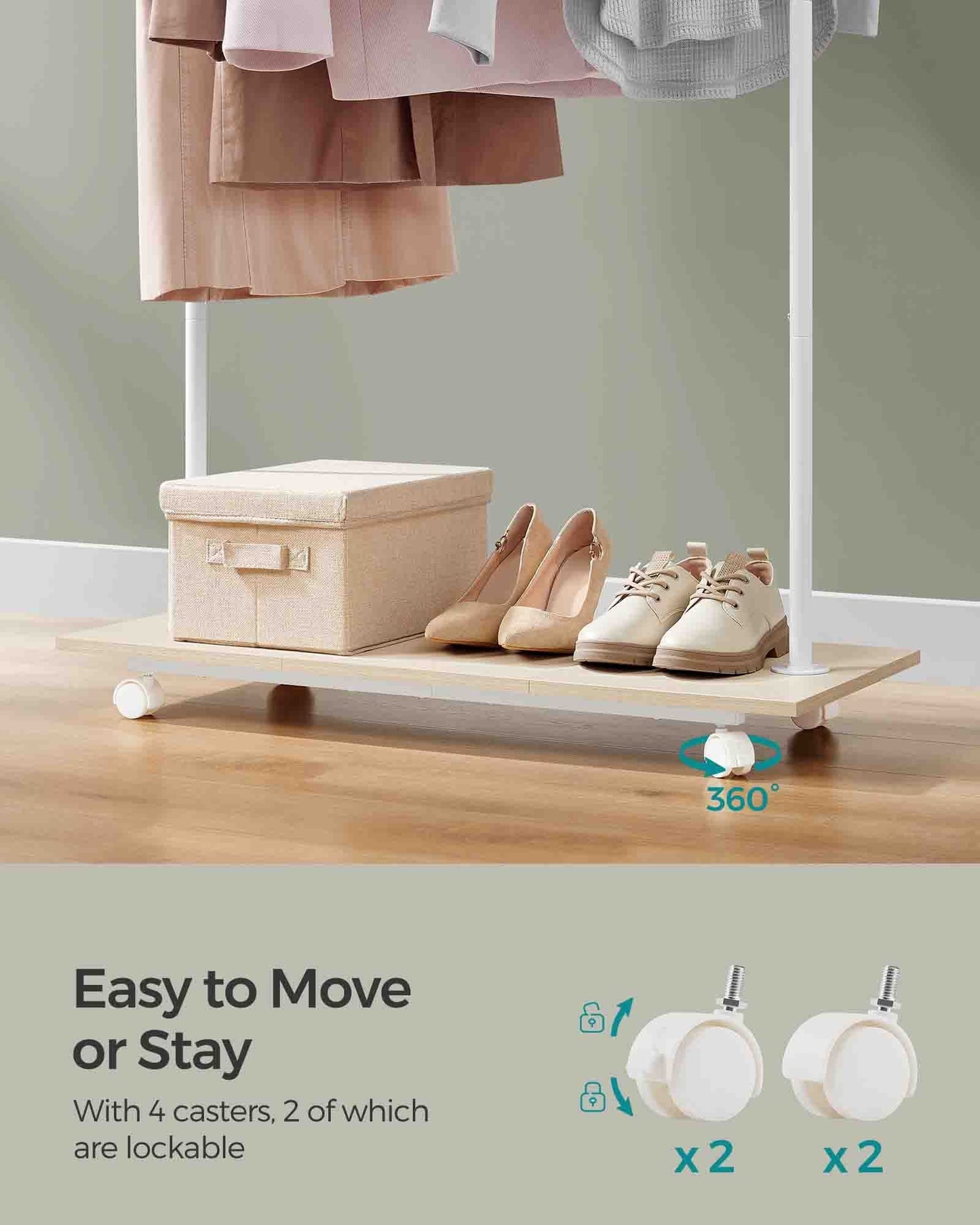 Double-Rod Clothes Rack with Wheels