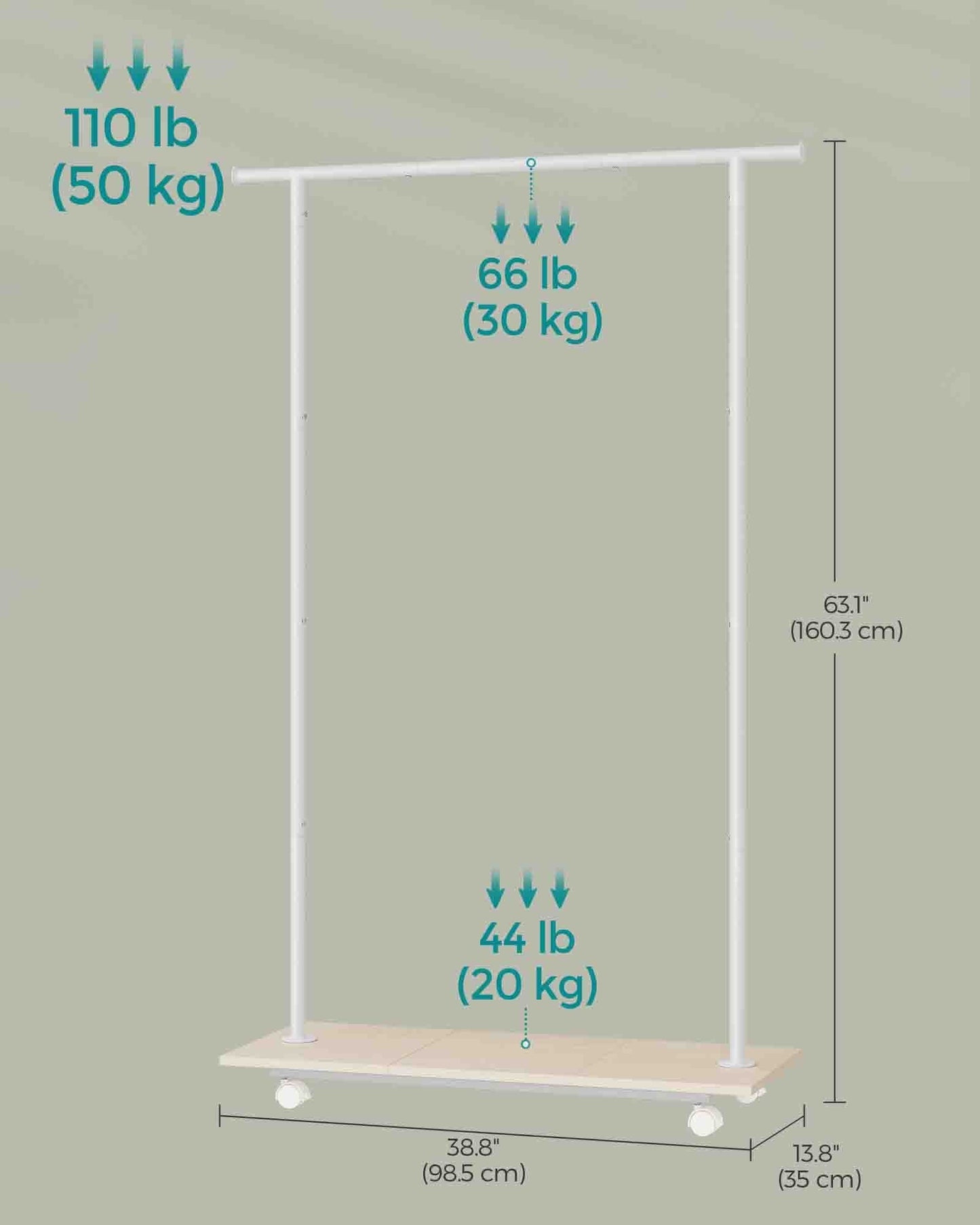 Double-Rod Clothes Rack with Wheels