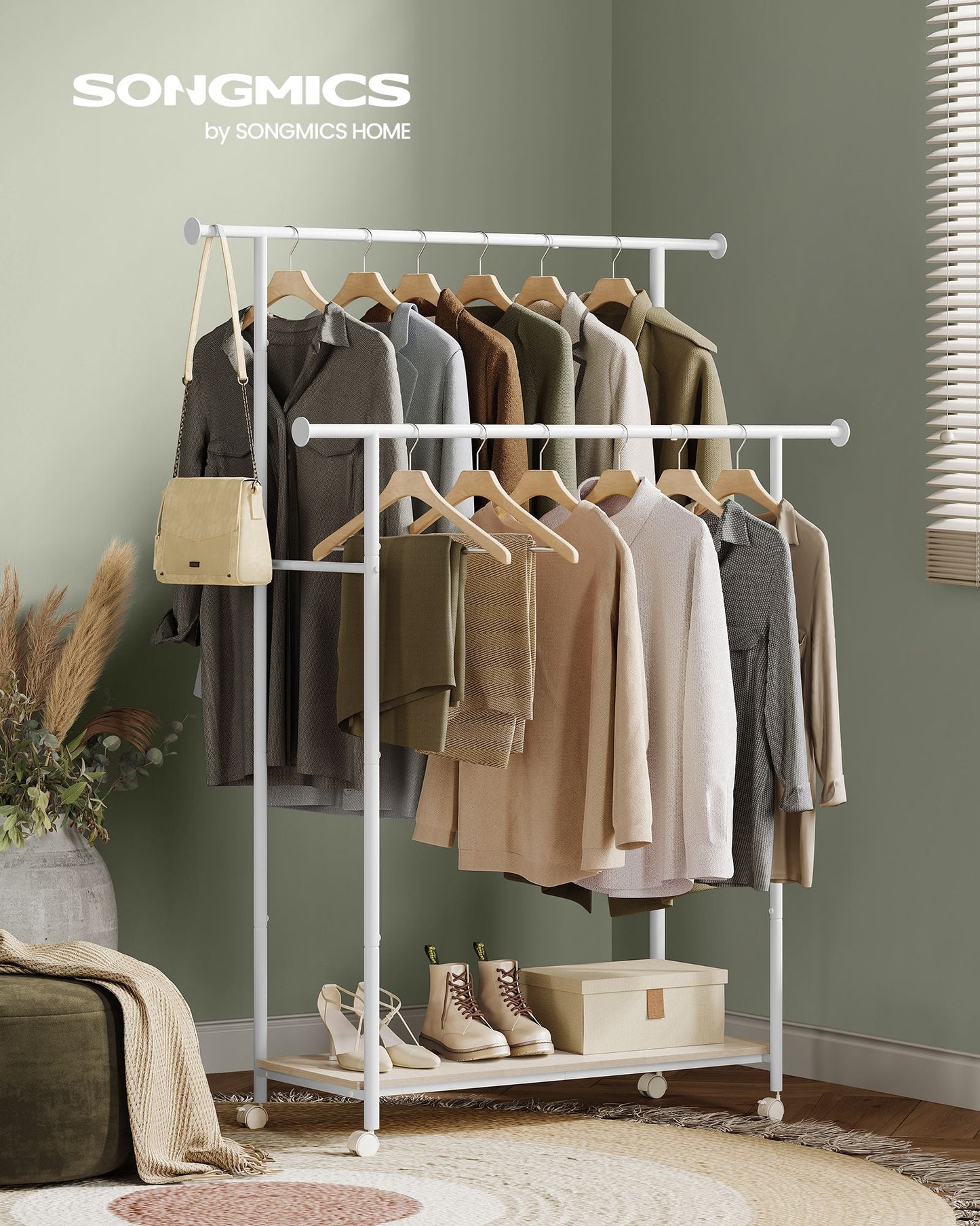 Double-Rod Clothes Rack with Wheels