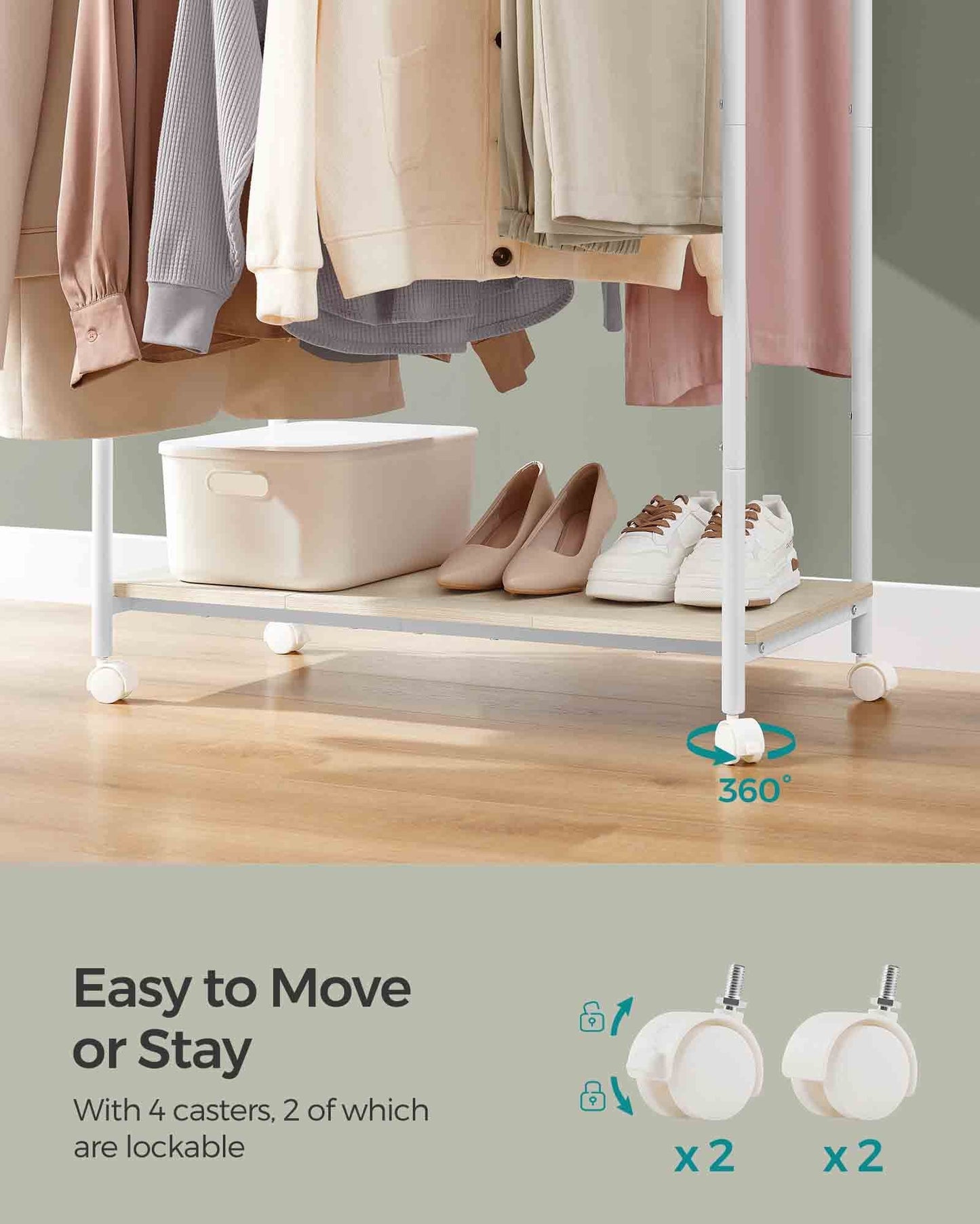Double-Rod Clothes Rack with Wheels
