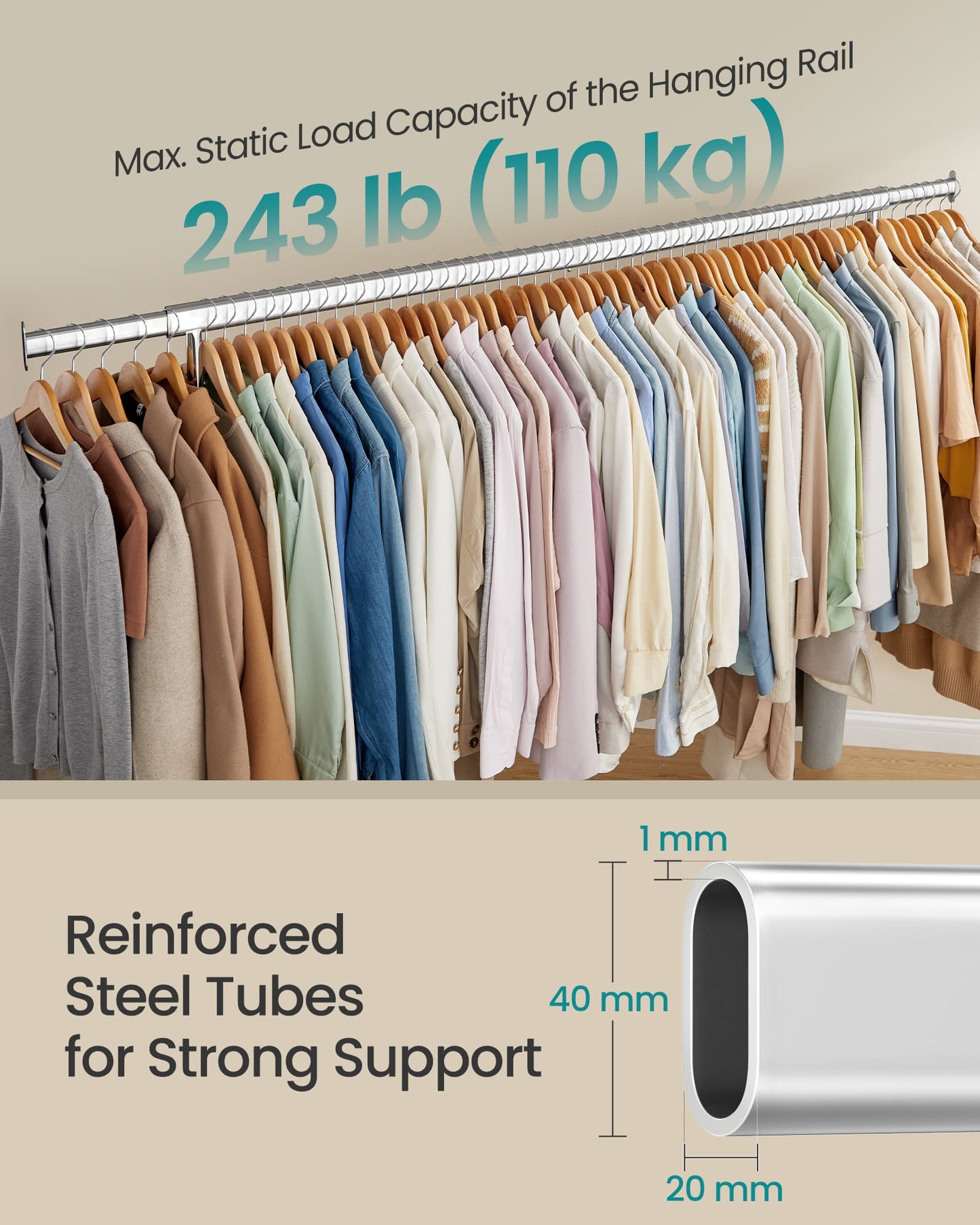 Heavy-Duty Garment Rack with Extendable Hanging Rod
