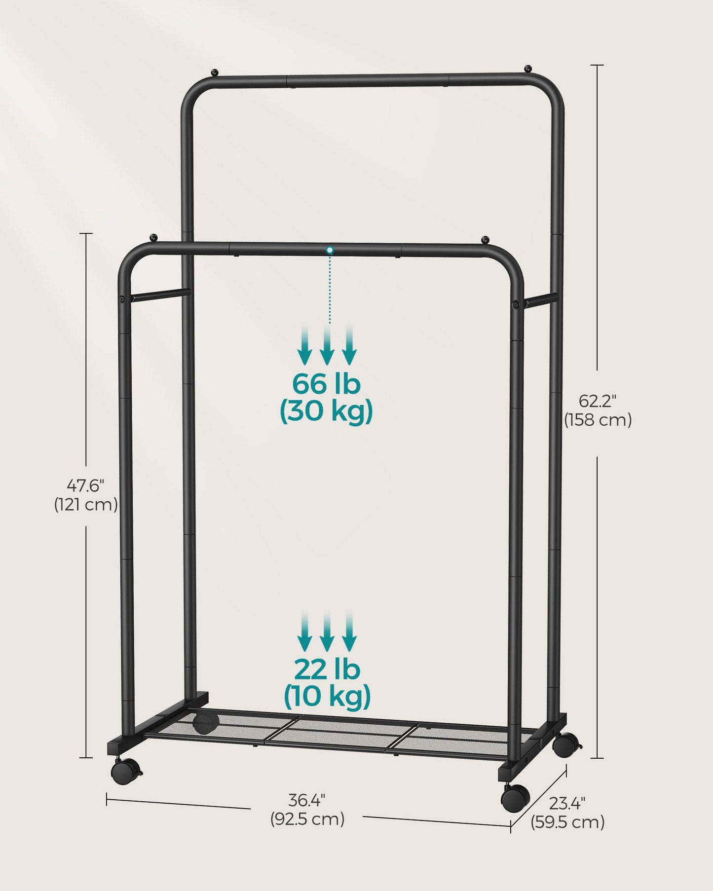 Double Rods Clothing Rack with Wheels