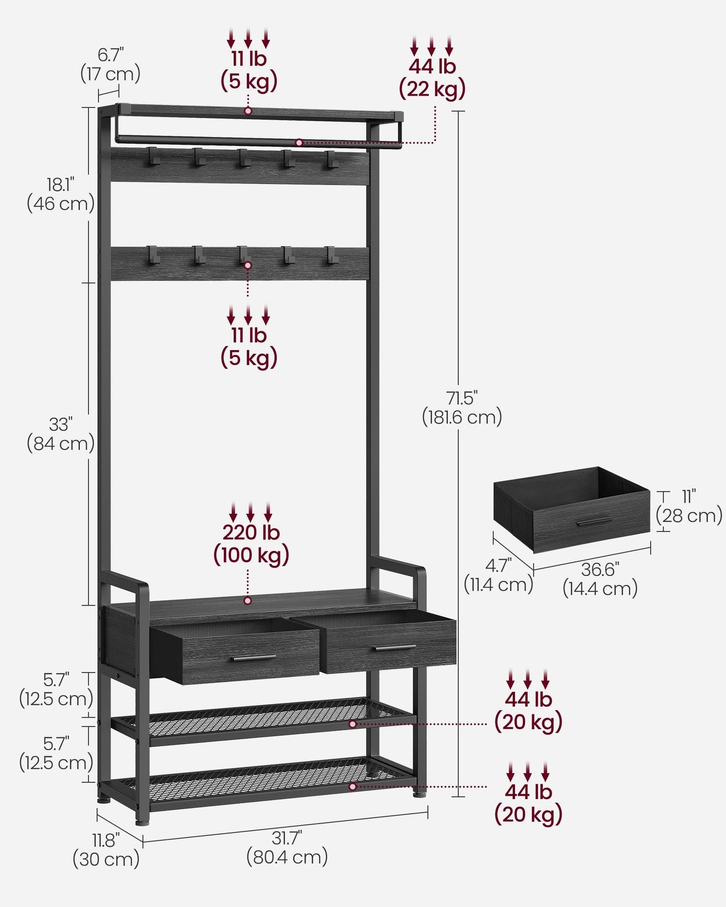 Hall Tree with Bench and Shoe Storage