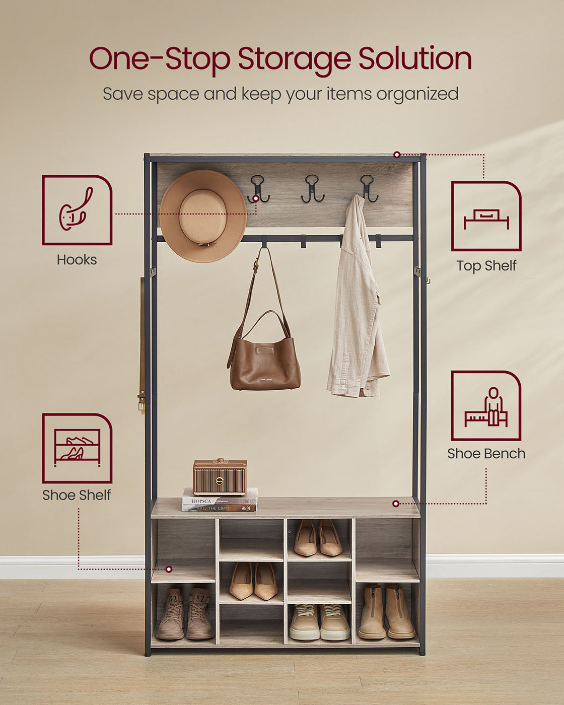 Hall Tree with Bench and Shoe Storage