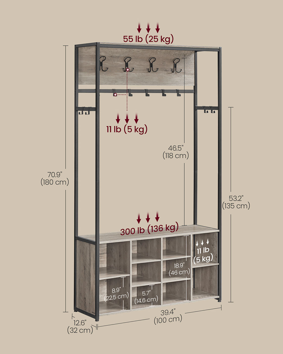 Hall Tree with Bench and Shoe Storage