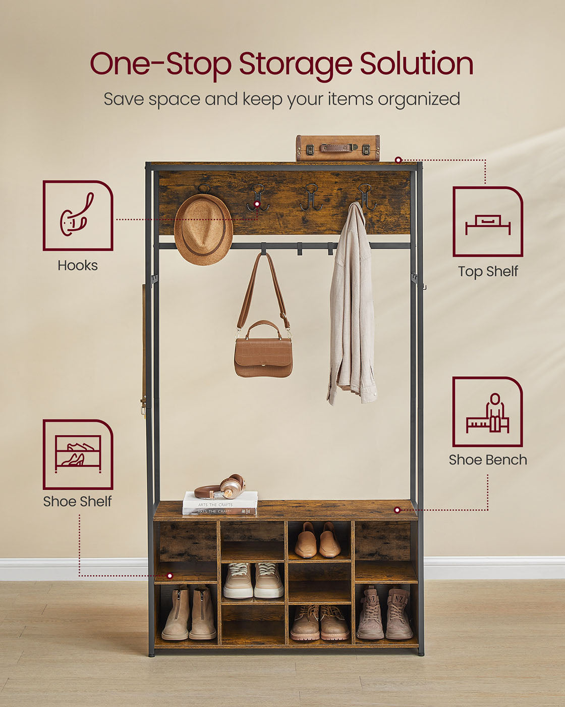 Hall Tree with Bench and Shoe Storage