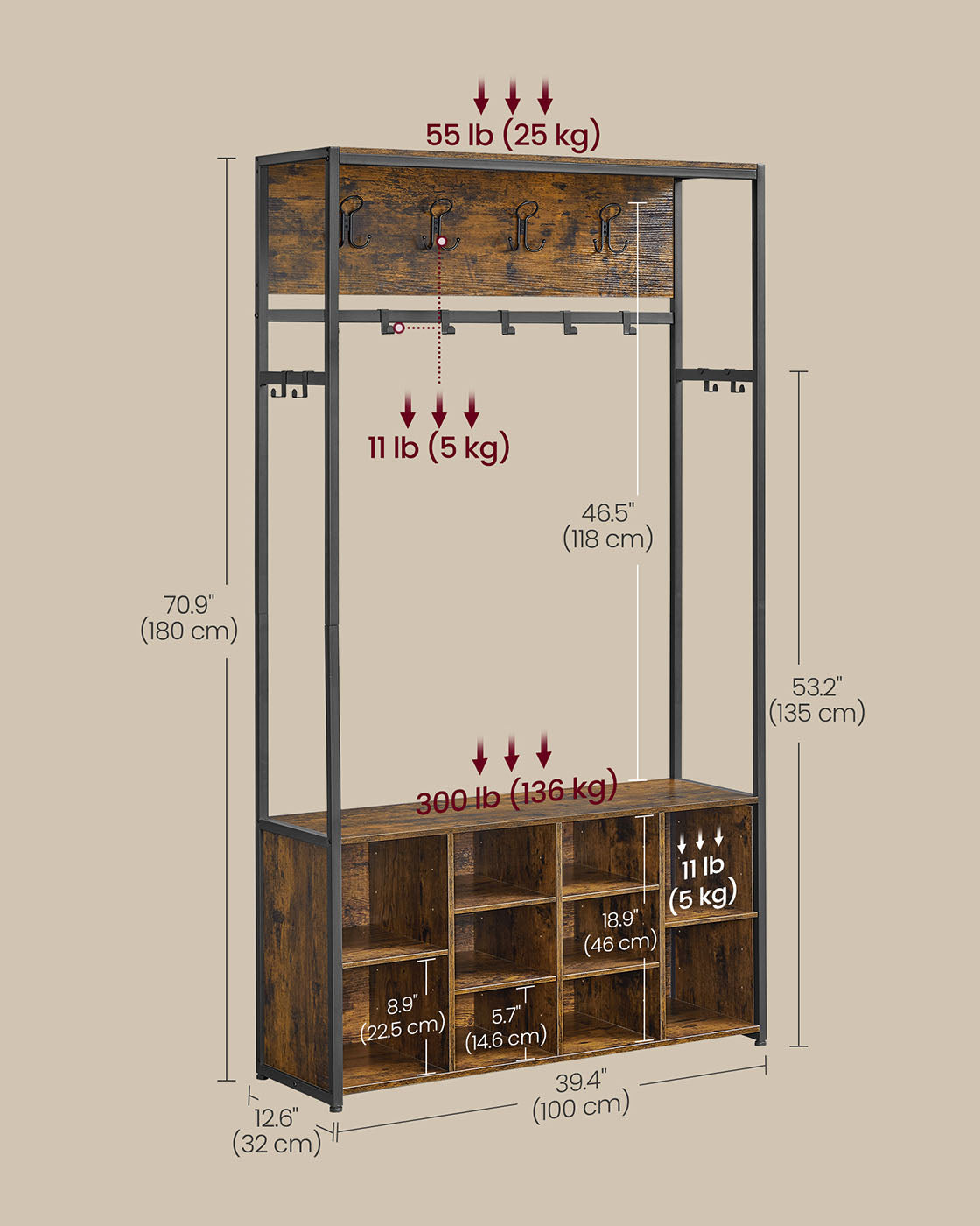 Hall Tree with Bench and Shoe Storage