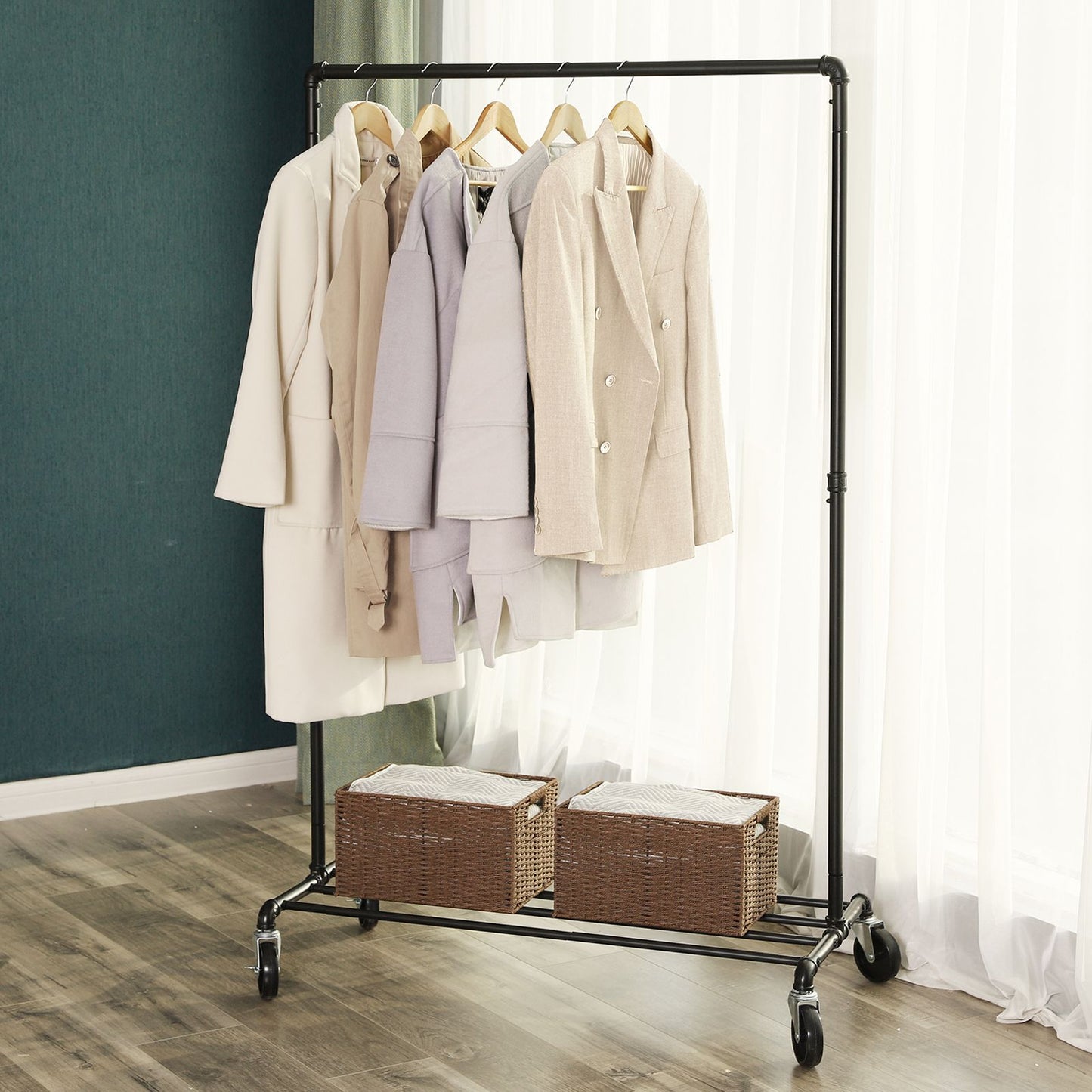 Heavy-Duty Clothes Rack with Storage Shelf