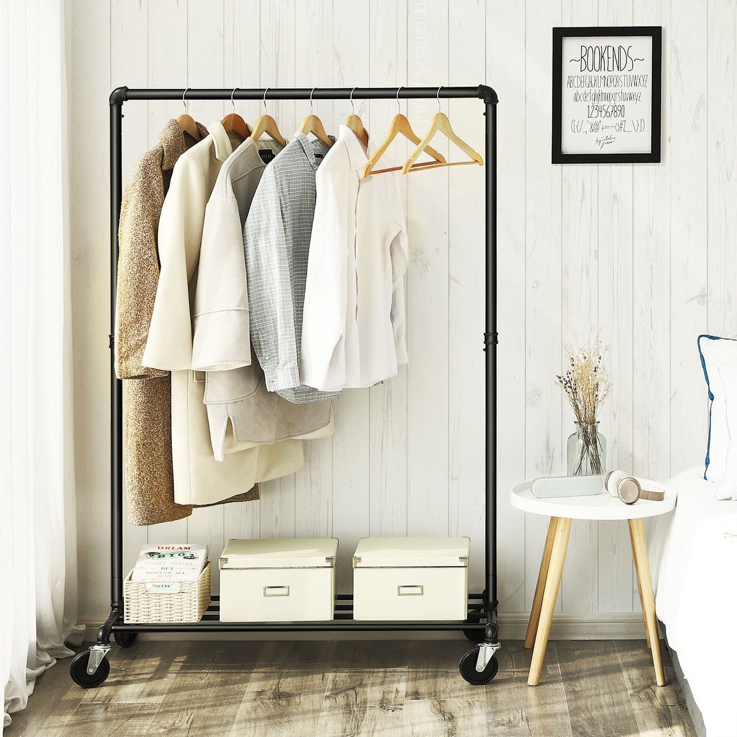 Heavy-Duty Clothes Rack with Storage Shelf