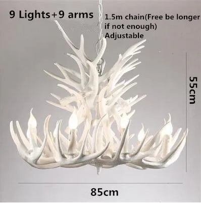 European Country LED Antler Chandelier - Retro Resin Deer Horn Ceiling Lamp for Home Kitchen Decor Lighting