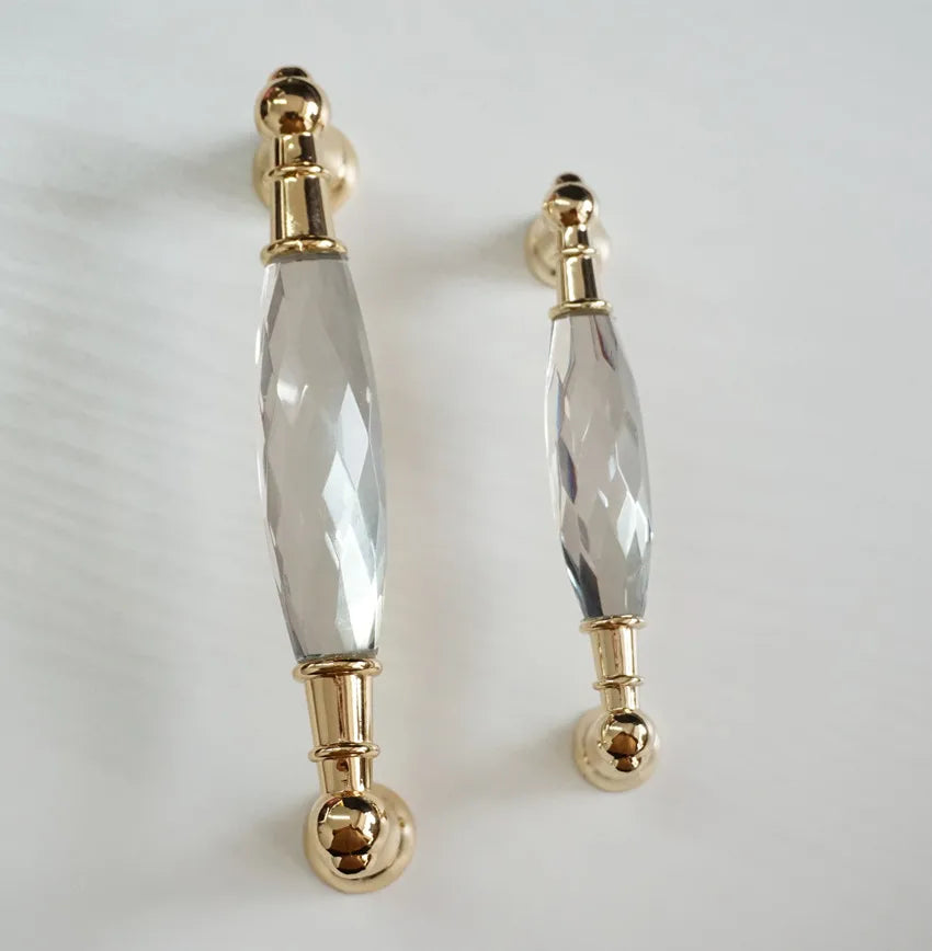 Modern Crystal Glass Drawer Handles – Gold and Black Cabinet Pulls for Dressers and Cupboards (96mm/128mm)
