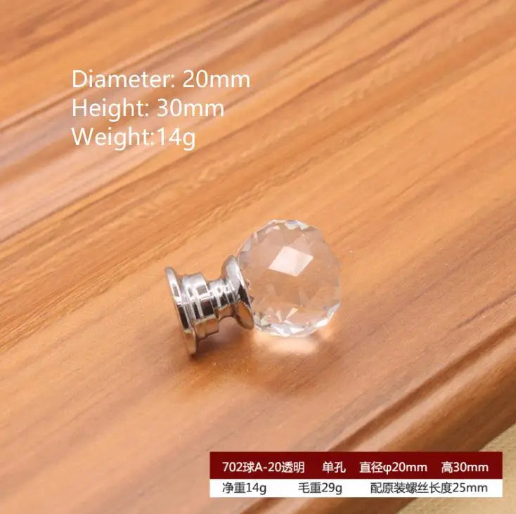 Round Cut Crystal Ball Knobs – Polished Chrome Cabinet Handles in 30mm, 40mm, 50mm (Clear, Pink, Blue, Green, Amber)