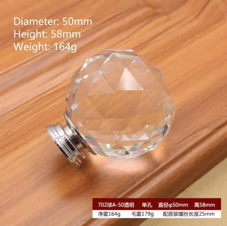 Round Cut Crystal Ball Knobs – Polished Chrome Cabinet Handles in 30mm, 40mm, 50mm (Clear, Pink, Blue, Green, Amber)