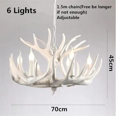European Country LED Antler Chandelier - Retro Resin Deer Horn Ceiling Lamp for Home Kitchen Decor Lighting