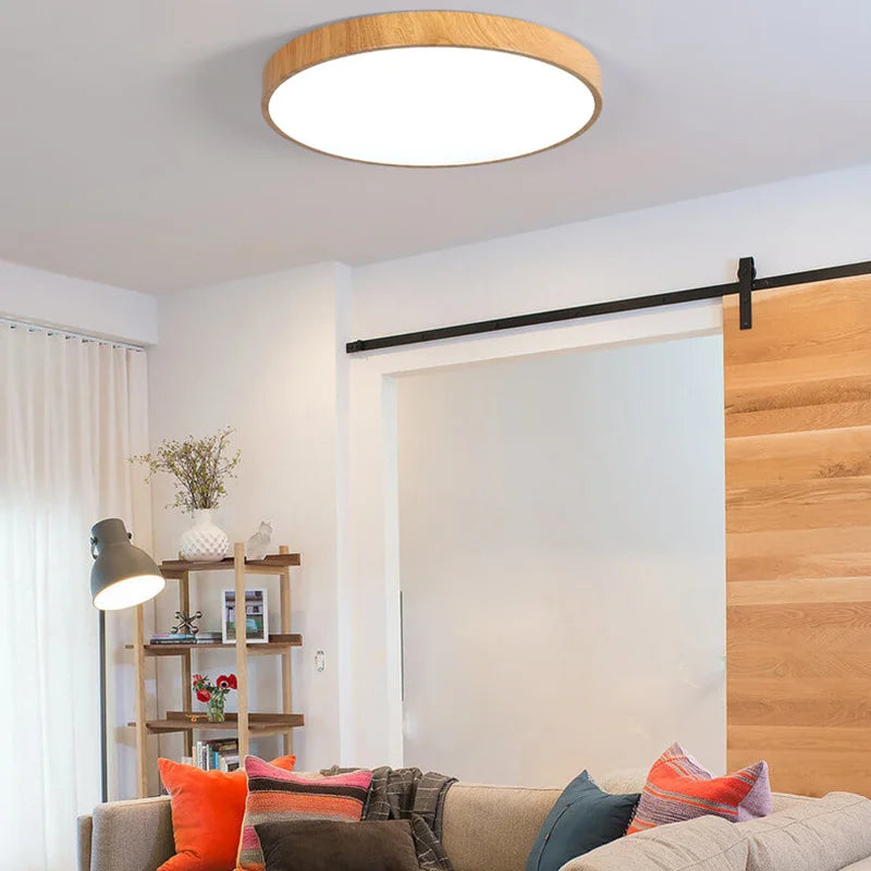 Ultra-Thin Wood Grain LED Ceiling Light - Modern Lighting Fixture