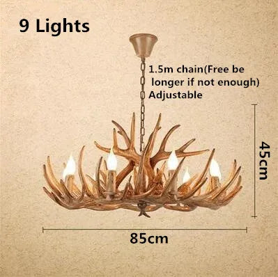 European Country LED Antler Chandelier - Retro Resin Deer Horn Ceiling Lamp for Home Kitchen Decor Lighting