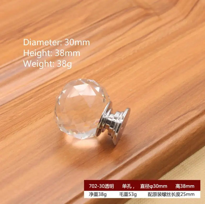 Round Cut Crystal Ball Knobs – Polished Chrome Cabinet Handles in 30mm, 40mm, 50mm (Clear, Pink, Blue, Green, Amber)