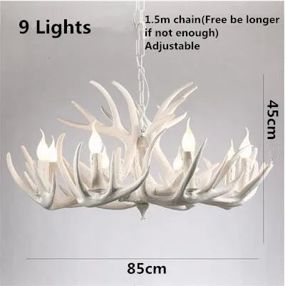 European Country LED Antler Chandelier - Retro Resin Deer Horn Ceiling Lamp for Home Kitchen Decor Lighting