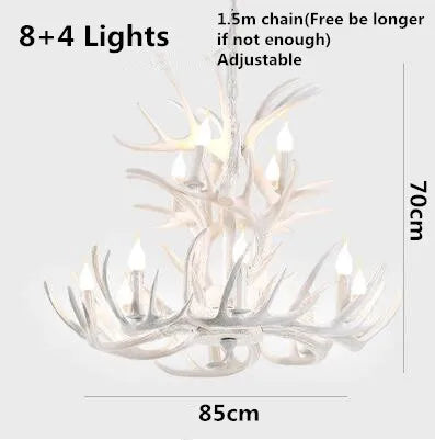 European Country LED Antler Chandelier - Retro Resin Deer Horn Ceiling Lamp for Home Kitchen Decor Lighting