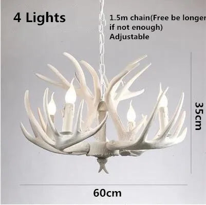 European Country LED Antler Chandelier - Retro Resin Deer Horn Ceiling Lamp for Home Kitchen Decor Lighting