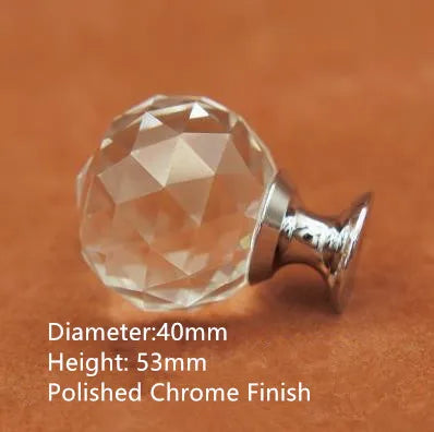 Clear Crystal Cabinet Knobs – Chrome & Gold Base Glass Drawer Pulls in 20mm, 25mm, 30mm, 40mm