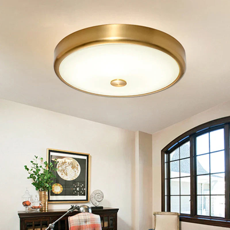 Contemporary Round Glass Shade Ceiling Lights - LED Lighting for Living Rooms, Bedrooms, Restaurants, Aisles, and Corridors, Featuring Brass Finish