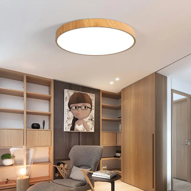Ultra-Thin Wood Grain LED Ceiling Light - Modern Lighting Fixture