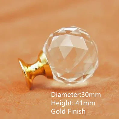 Clear Crystal Cabinet Knobs – Chrome & Gold Base Glass Drawer Pulls in 20mm, 25mm, 30mm, 40mm