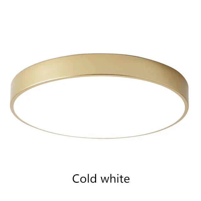 Modern Round Gold LED Ceiling Light - Ultra-Thin 5cm Surface Mount with Remote Control