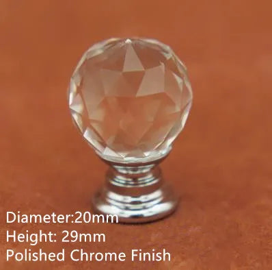 Clear Crystal Cabinet Knobs – Chrome & Gold Base Glass Drawer Pulls in 20mm, 25mm, 30mm, 40mm
