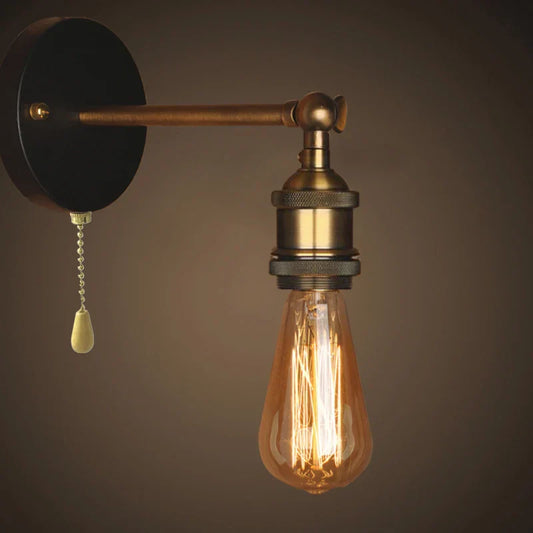 Adjustable Industrial Metal Wall Lamp - Vintage Lighting with Pull Chain Switch