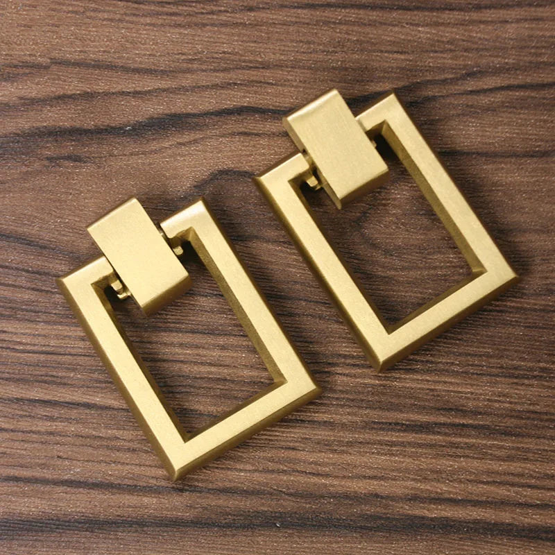 2pcs Brass Cabinet Door Handles – Single Hole Square Cupboard Pull Rings