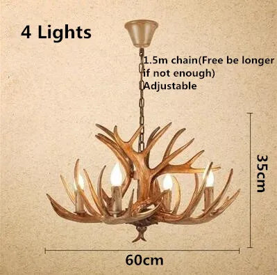 European Country LED Antler Chandelier - Retro Resin Deer Horn Ceiling Lamp for Home Kitchen Decor Lighting