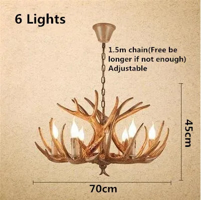 European Country LED Antler Chandelier - Retro Resin Deer Horn Ceiling Lamp for Home Kitchen Decor Lighting