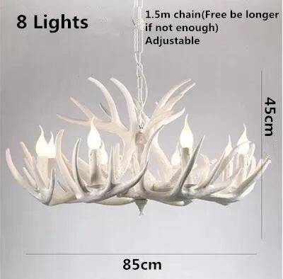 European Country LED Antler Chandelier - Retro Resin Deer Horn Ceiling Lamp for Home Kitchen Decor Lighting
