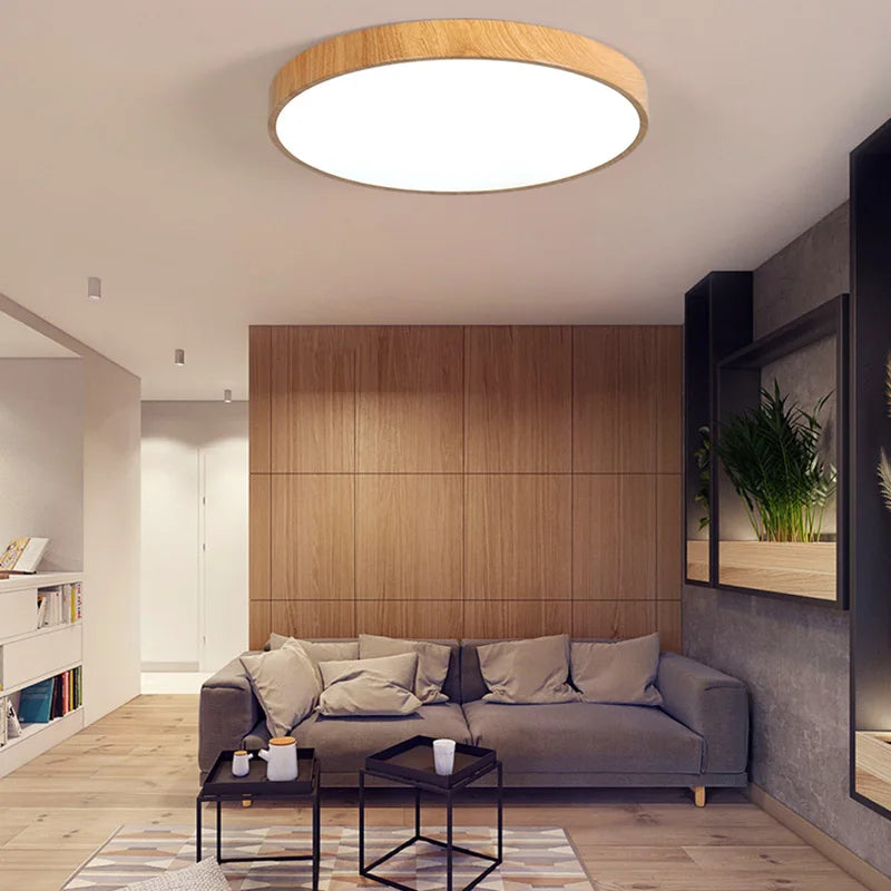 Ultra-Thin Wood Grain LED Ceiling Light - Modern Lighting Fixture