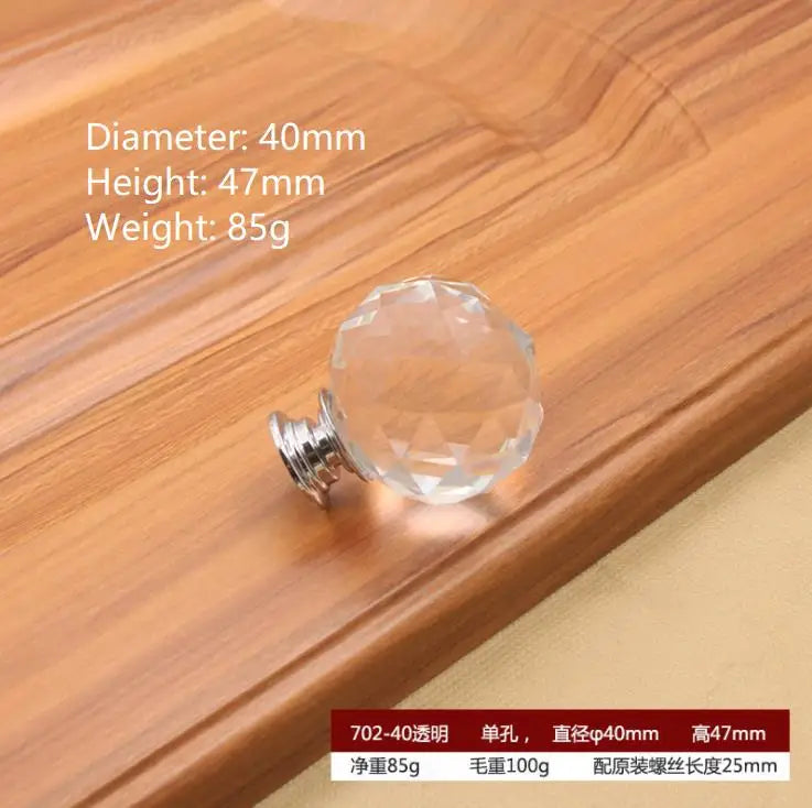 Round Cut Crystal Ball Knobs – Polished Chrome Cabinet Handles in 30mm, 40mm, 50mm (Clear, Pink, Blue, Green, Amber)