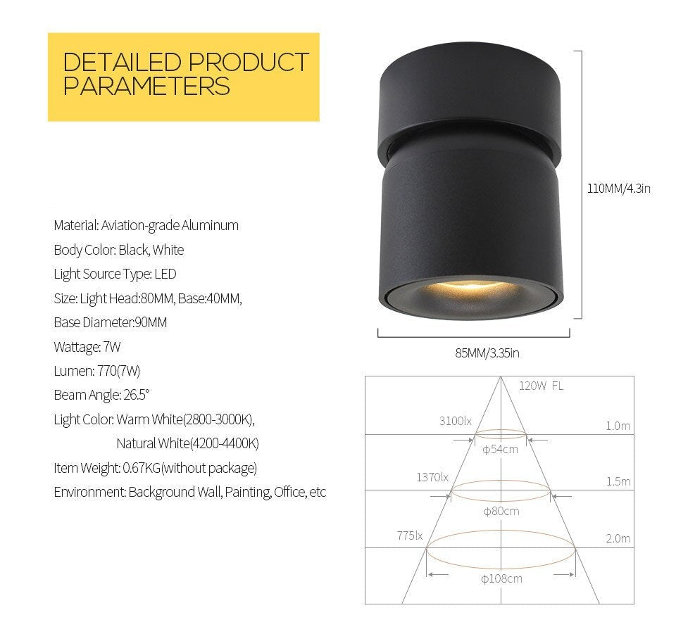 Lily's LED Ceiling Light Surface Mounted with 360° Round Curve Rotation