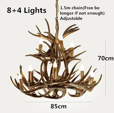 European Country LED Antler Chandelier - Retro Resin Deer Horn Ceiling Lamp for Home Kitchen Decor Lighting